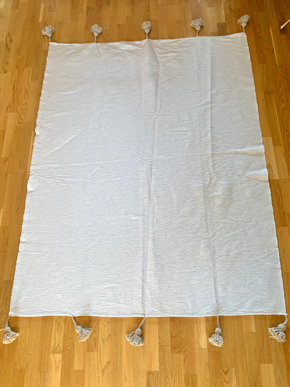 ポンポン　ブランケット　毛布　ラグ　pompom blanket  生成り　小 7枚目の画像