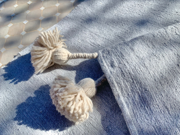 ポンポン　ブランケット　毛布　ラグ　pompom blanket ブルー　大 ポンポン ブランケット 毛布 ラグ pompom blanket ブルー 大 その他