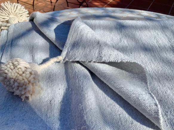 ポンポン　ブランケット　毛布　ラグ　pompom blanket  ブルー　大 2枚目の画像