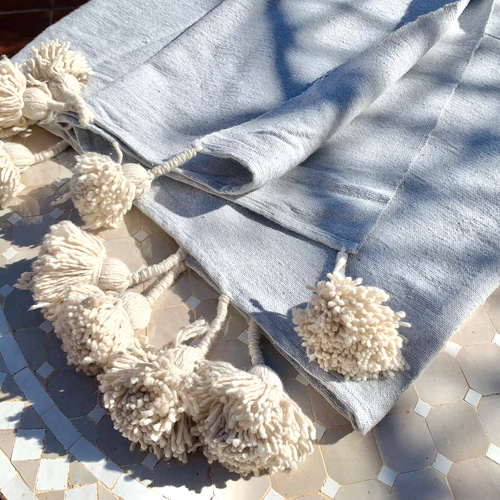 ポンポン ブランケット 毛布 ラグ pompom blanket ブルー 大 その他