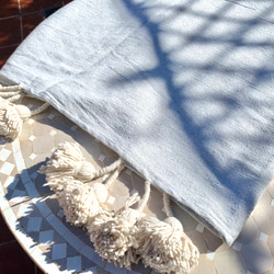 ポンポン　ブランケット　毛布　ラグ　pompom blanket  ブルー　大 5枚目の画像