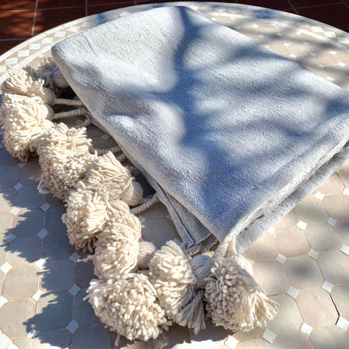 ポンポン ブランケット 毛布 ラグ pompom blanket ブルー 大 その他