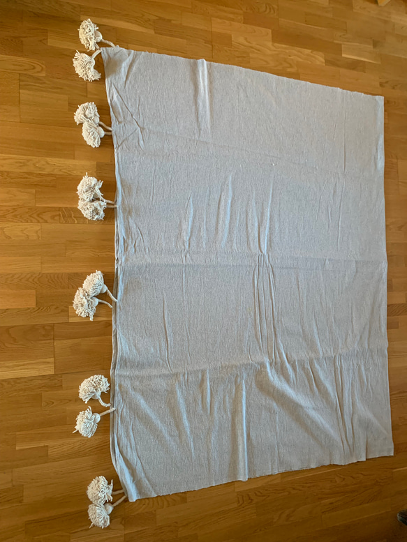ポンポン　ブランケット　毛布　ラグ　pompom blanket  ブルー　大 8枚目の画像