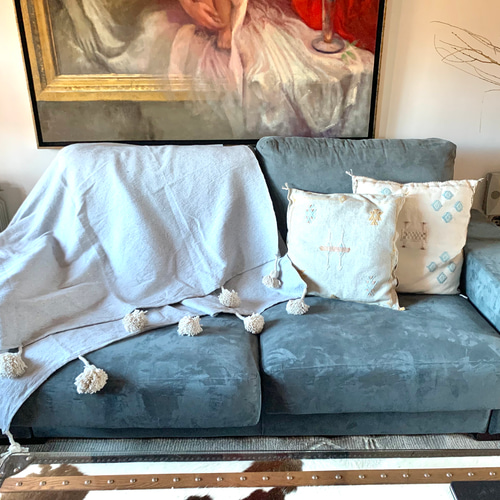 ポンポン　ブランケット　毛布　ラグ　pompom blanket ブルー　大 ポンポン ブランケット 毛布 ラグ pompom blanket ブルー 大 その他