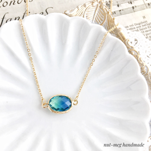 ♡ハンドメイド♡ビジューネックレス 碧の海」バイカラービジューのネックレス(bi-color glass
