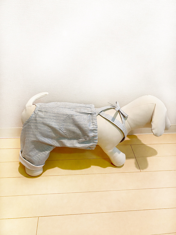 お洒落なヒッコリーパンツ♡   犬服、犬服ハンドメイド、小型犬服、フレブル服、パグ服 3枚目の画像