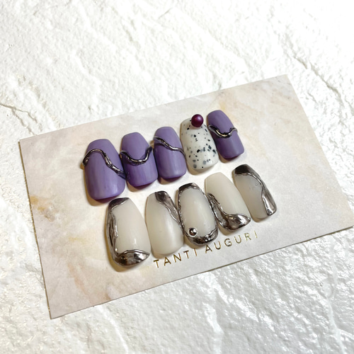 ネイルチップ 個性派 うねうね シルバー ニュアンス マーブル #6 ネイルチップ 個性派 うねうね シルバー ニュアンス マーブル #6