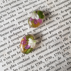 春の新作　　本物の葉と小さなお花のピアス 7枚目の画像