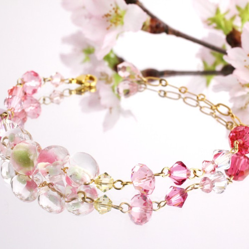 桜 春色のブレスレット〜最高級品質スワロフスキークリスタル