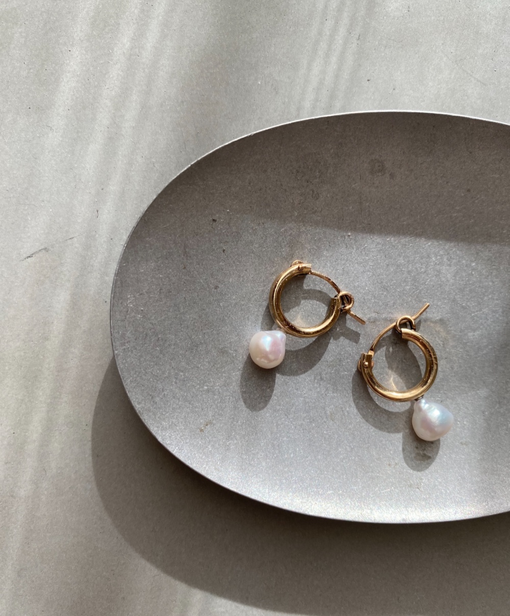 14kgf 淡水パールドロップ　フープピアス