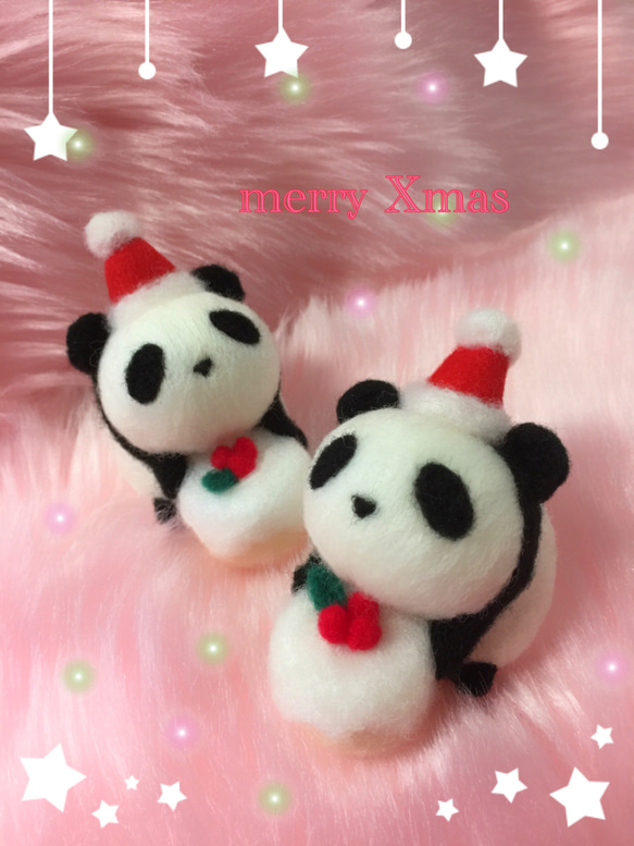 羊毛フェルト　パンダサンタさん ふわぱんクリスマス☆羊毛フェルトのふわふわパンダふわぱん