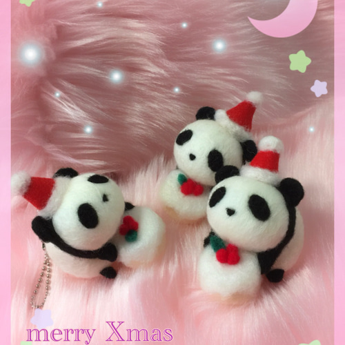 ふわぱんクリスマス☆羊毛フェルトのふわふわパンダふわぱん