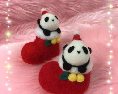 ふわぱんinサンタブーツ♡羊毛フェルトのふわふわパンダふわぱん