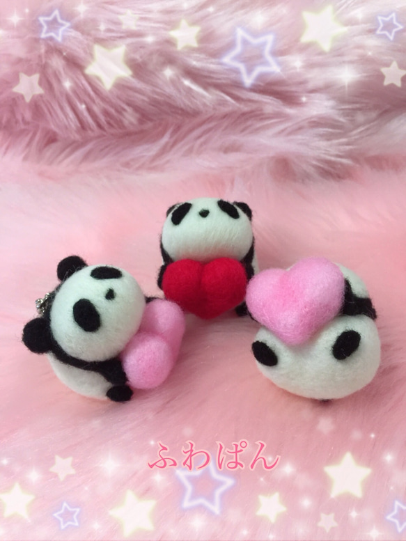 ハートふわぱんmini♡羊毛フェルトのふわふわパンダふわぱん☆はーとふわぱん♡受注製作 4枚目の画像