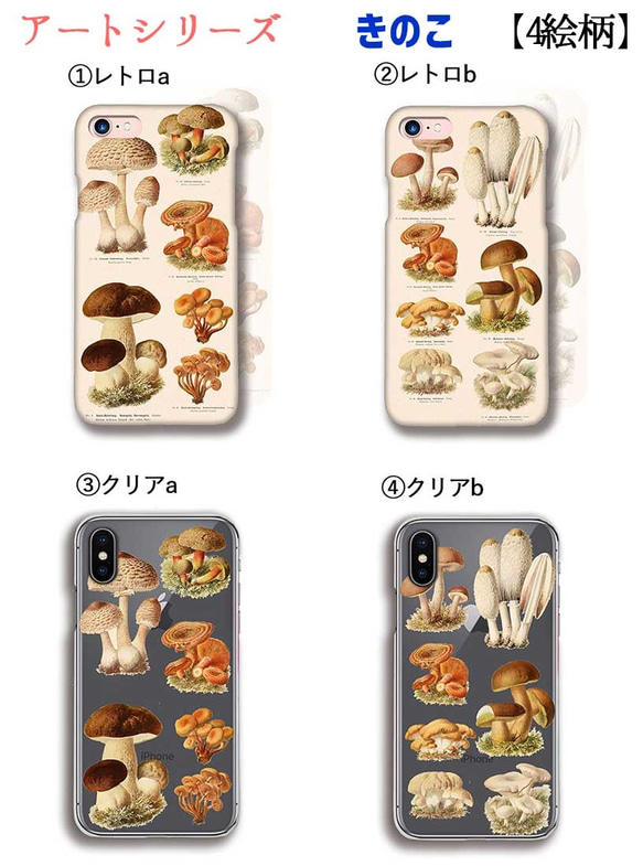 きのこ スマホケース カバー 【アンティーク】 きのこ図鑑 レトロ キノコ 菌 アート アンティーク iPhone 3枚目の画像