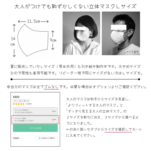 在庫限り終了◎最薄軽量◎３型から選べる大人の立体マスク◎さらっとした薄手の生地◎挿絵のような植物柄 7枚目の画像