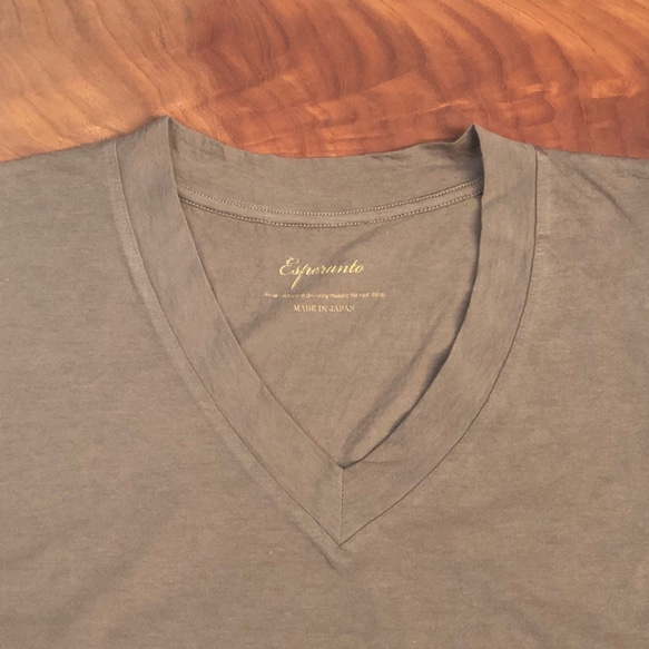 ■Vネック　サイズ0　レディース■ESP-T02 【ハイゲージ】コットンVネック Tシャツ　オリーブ 2枚目の画像