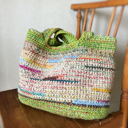 かぎ針編み✳︎ 大きな麻バッグ カラフル トートバッグ ITOMAME YA