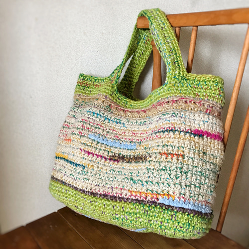 かぎ針編み✳︎ 大きな麻バッグ カラフル トートバッグ ITOMAME YA