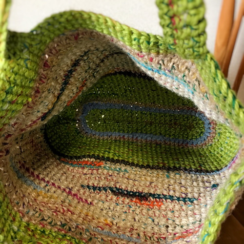 かぎ針編み✳︎ 大きな麻バッグ カラフル トートバッグ ITOMAME YA