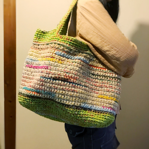 かぎ針編み✳︎ 大きな麻バッグ カラフル トートバッグ ITOMAME YA