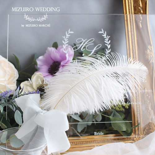 ふわふわフェザーペン * アクリル結婚証明書ペン ／ 白orゴールドペン