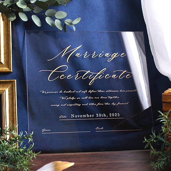 結婚証明書　モダンカリグラフィー　アクリル結婚証明書　人前式（ 教会式や白文字に変更可 )