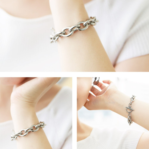 WR♡mama【新品】M.U.L. マンテルCチェーンブレスレット＋リング ブレスレット レディース サージカルステンレス 人気 シルバー