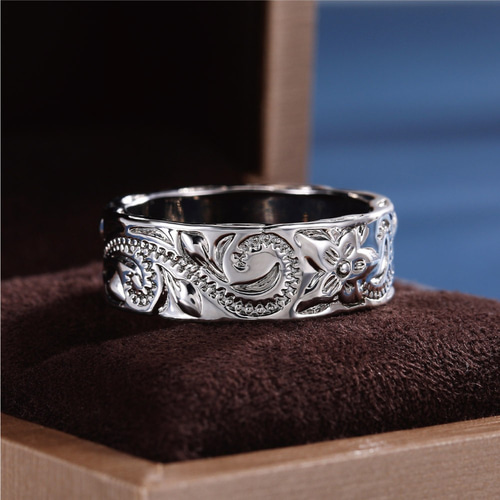 Qroza] 幅7mm プルメリア 平打ち ハワイアンジュエリー 指輪