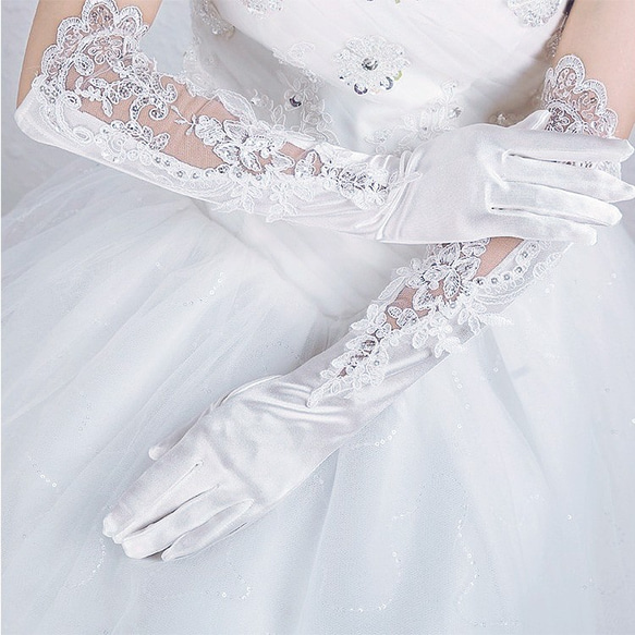 ウエディング サテン グローブ 手袋 ストレッチ ロング 白 ホワイト 結婚式 ブライダル ギフト ブライダル 2枚目の画像