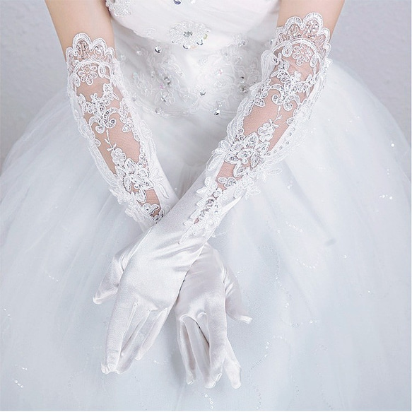 ウエディング サテン グローブ 手袋 ストレッチ ロング 白 ホワイト 結婚式 ブライダル ギフト ブライダル 4枚目の画像