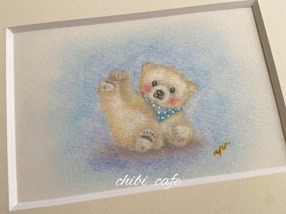 【原画・マットフレーム付き】「しろくまちゃん」　パステルアート　動物　イラスト　熊　シロクマ 3枚目の画像