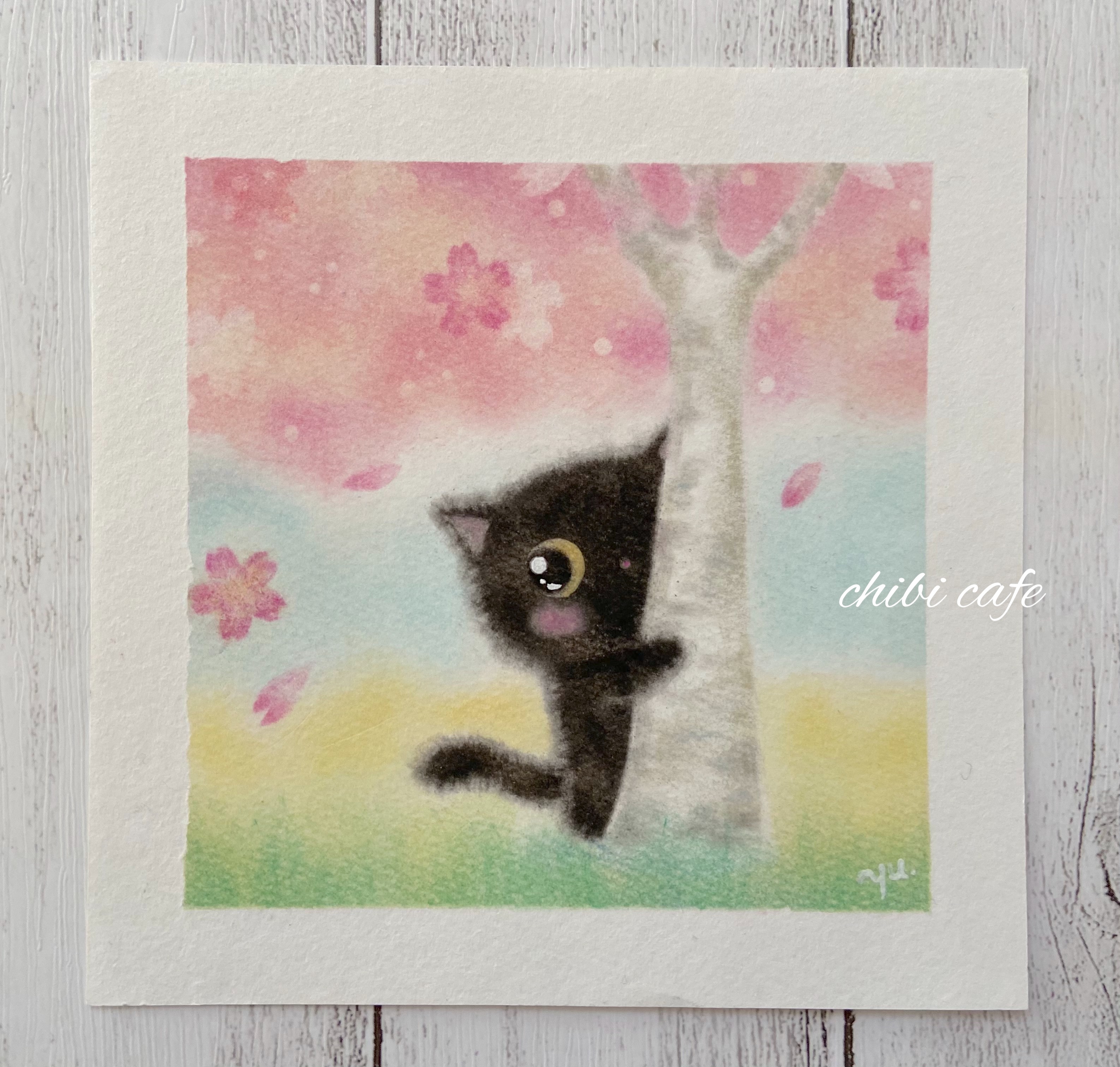 絵画。原画【黒猫ちゃんは昼寝をしている】 絵画 アカザ麦 通販