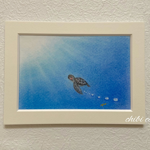 原画】海の中から見た空は（ペーパースタンド付）パステルアート