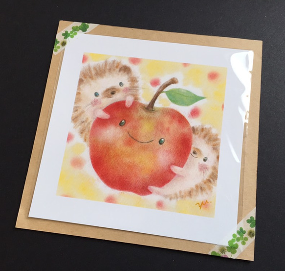 りんごちゃんだーいすき♡ ハリネズミ  パステルアート【送料無料】 3枚目の画像