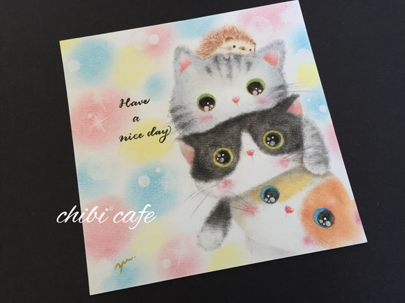 【原画】Have a nice dayニャン♪ ハリネズミ  ねこ 2枚目の画像