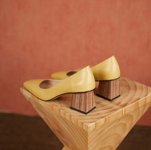 [交貨日期：35至45天] ★21秋冬新品★木紋鞋跟設計簡約淺口女鞋2色k122 第8張的照片