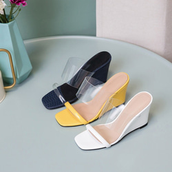 [交貨日期 35-45 天] Made-to-order PVC 設計坡跟鞋底穆勒涼鞋女士 3color 第6張的照片