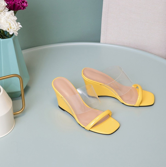 [交貨日期 35-45 天] Made-to-order PVC 設計坡跟鞋底穆勒涼鞋女士 3color 第10張的照片