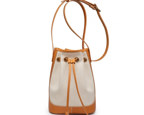 巾着バッグ ショルダーバッグ レディースバッグ 本革×帆布 ヌメ