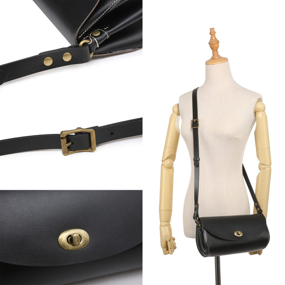 サコッシュ ショルダーバッグ お財布ショルダー 本革 ヌメ革 斜めがけ レディース  ナチュラル ブラック 黒 061 10枚目の画像