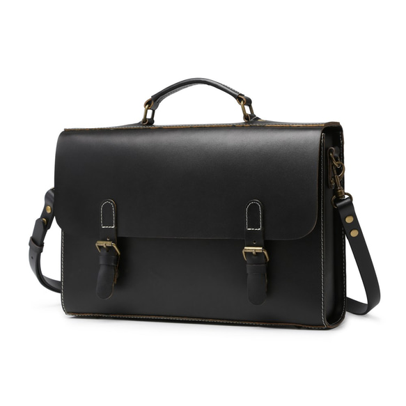 サッチェルバッグ ブリーフケース ビジネスバッグ 本革 ヌメ革 斜めがけ A4 通勤 通学 ブラック 123 ステッチ ヌメ革 ブラック 横向 9cm とご記入の上 ご注文くださいますようお願いいたします 縫糸