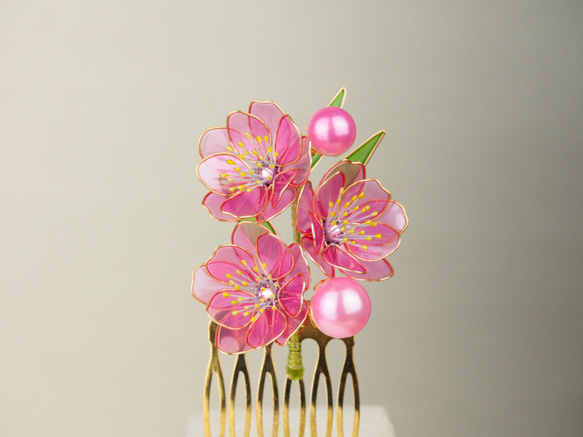 桃の花 髪飾り（コームタイプ） 5枚目の画像