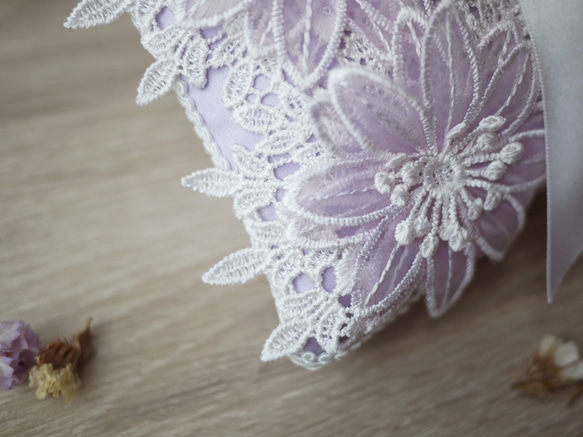 【勿忘我】花語婚禮蕾絲手工戒枕 求婚道具/結婚小物 -淡粉紫色 第5張的照片