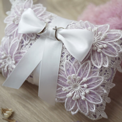 【勿忘我】花語婚禮蕾絲手工戒枕 求婚道具/結婚小物 -淡粉紫色 第6張的照片