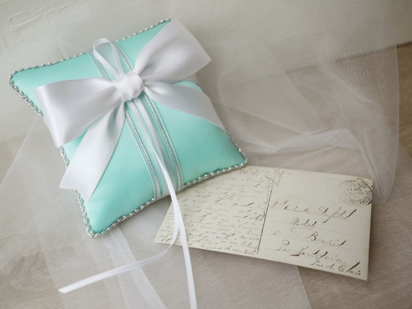 [純粋な愛の手メモ]手作りのリング枕の提案/バレンタインデー/結婚式の小さなもの/家の装飾-ティファニーブルー 3枚目の画像