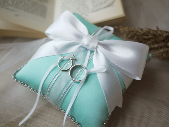 [純粋な愛の手メモ]手作りのリング枕の提案/バレンタインデー/結婚式の小さなもの/家の装飾-ティファニーブルー 4枚目の画像