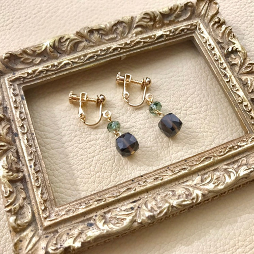 宝石質スモーキークォーツとグリーンクォーツ＊シンプル＊華奢  