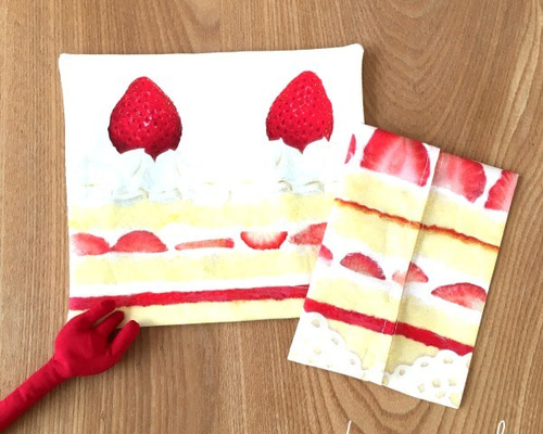 イチゴのショートケーキ▽ハンカチ＆ポケットティッシュケース