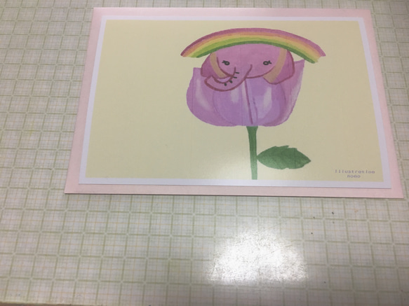 カラフルなゾウ&花と仔象その他ポストカードセット 1枚目の画像